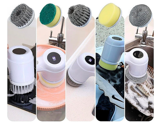 Cepillo de Limpieza Eléctrico Multiuso con Batería Recargable, 5 Cabezales Intercambiables y Display